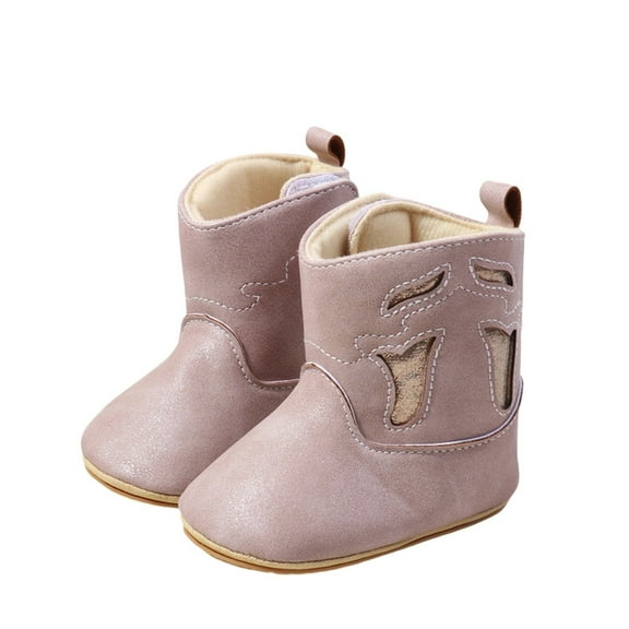 LIIPEE Girls Boys Boots Warm Cowboy Cow Girl Closed Toe Non- Soft Sole First Walking Shoes Child Breathable Birthday Wedding Weekend Boot,Pink,18-24 Months