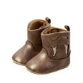 thumbnail image 1 of LIIPEE Girls Boys Boots Warm Cowboy Cow Girl Closed Toe Non- Soft Sole First Walking Shoes Child Versatile Indoor Outdoor Wear Boot,Brown,18-24 Months, 1 of 7