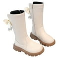 thumbnail image 1 of LIIPEE Girls Boys Boots Warm Solid Color Closed Toe Non- Thick Sole Knee-High Bowknot Princess Leather Shoes Kids Stylish Climbing Hiking Camping Cycling Boot,White,6.5-7 Years, 1 of 8