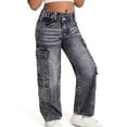 thumbnail image 1 of LIIPEE Girls Boys Cargo Jeans Pants Stretch High Waist Straight Wide Leg Work Denim Pants Trousers With Pockets Kids Classic Walking Pants,Grey,10-11 Years, 1 of 9