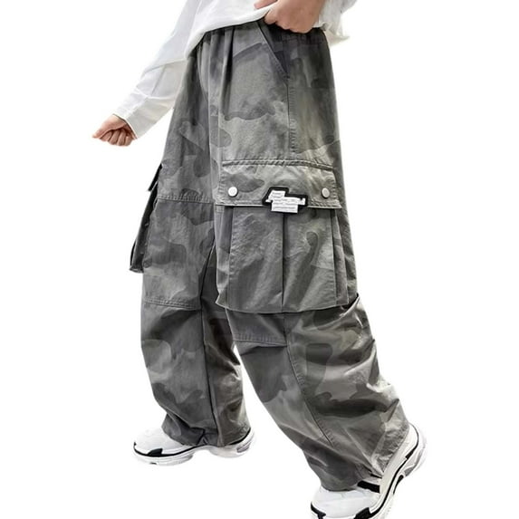 LIIPEE Girls Boys Cargo Pants Summer Casual Camouflage Elastic Waist Wide Leg Pants With Pockets Toddler Leisure Outdoor Sports Pants,Camouflage,5-6 Years