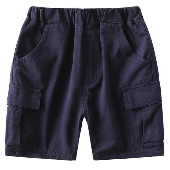 LIIPEE Girls Boys Cargo Shorts Summer Casual Comfort Solid Color Elastic Waist Shorts With Pockets Boy Classic Party Shorts,Navy,1-2 Years