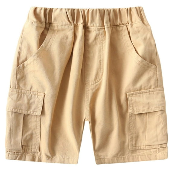 LIIPEE Girls Boys Cargo Shorts Summer Casual Comfort Solid Color Elastic Waist Shorts With Pockets Child Trendy Picnics Shorts,Khaki,7-8 Years