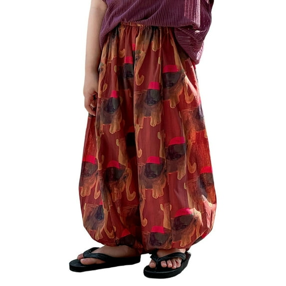 LIIPEE Girls Boys Casual Pants Summer Comfort Breathable Elastic Waist Straight Wide Leg Pants With Pockets Baby Versatile Party Pants,Orange,7-8 Years