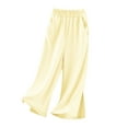 thumbnail image 1 of LIIPEE Girls Boys Casual Pants Summer Comfort Solid Color Stretch Elastic Waist Straight Wide Leg Pants With Pockets Baby Versatile Daily Pants,Yellow,4-5 Years, 1 of 5