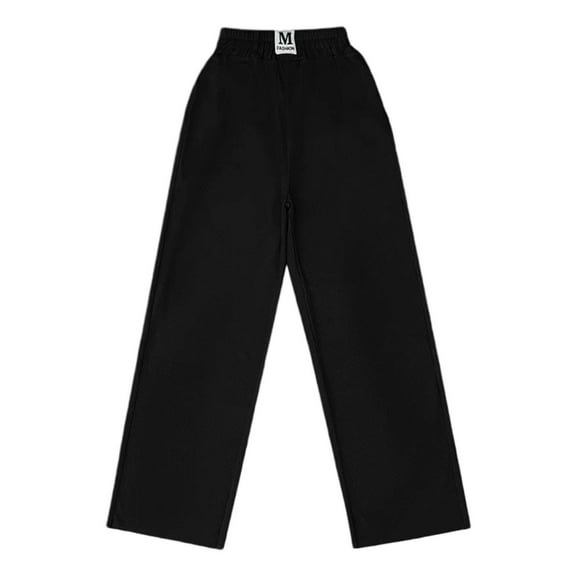 LIIPEE Girls Boys Casual Pants Summer Comfortable Solid Color Elastic Waist Straight Wide Leg Pants Kids Stylish Outdoor Sports Pants,Black,6-7 Years