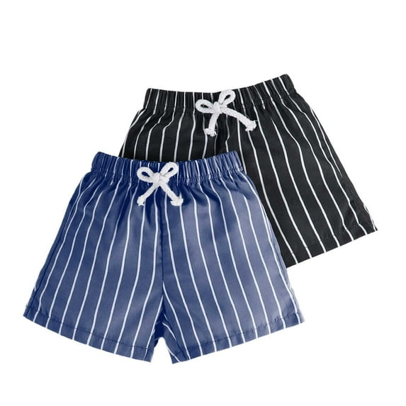 LIIPEE Girls Boys Casual Shorts 2 Pack Striped Printed Elastic Waist Drawstring Shorts Breathable Vacation Shorts,Blue,6-9 Months