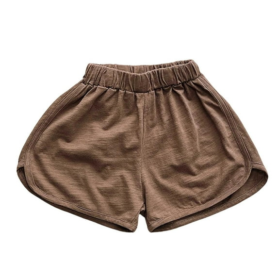 LIIPEE Girls Boys Casual Shorts Solid Color Elastic High Waist Sport Shorts With Pockets Toddler Breathable Hiking Shorts,Coffee,4-5 Years