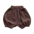 thumbnail image 1 of LIIPEE Girls Boys Casual Shorts Solid Color Elastic Waist Lantern Shorts Breathable Riding Shorts,Coffee,12-18 Months, 1 of 5