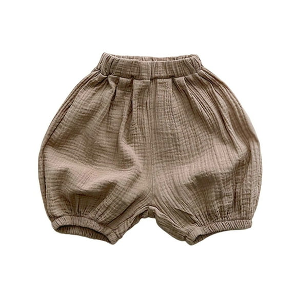 LIIPEE Girls Boys Casual Shorts Solid Color Elastic Waist Lantern Shorts Toddler Breathable Hiking Shorts,Khaki,12-18 Months