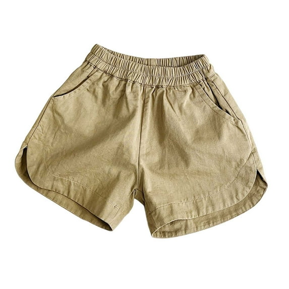 LIIPEE Girls Boys Casual Shorts Solid Color Elastic Waist Wide Leg Shorts With Pockets Baby Versatile Travel Shorts,Khaki,18-24 Months