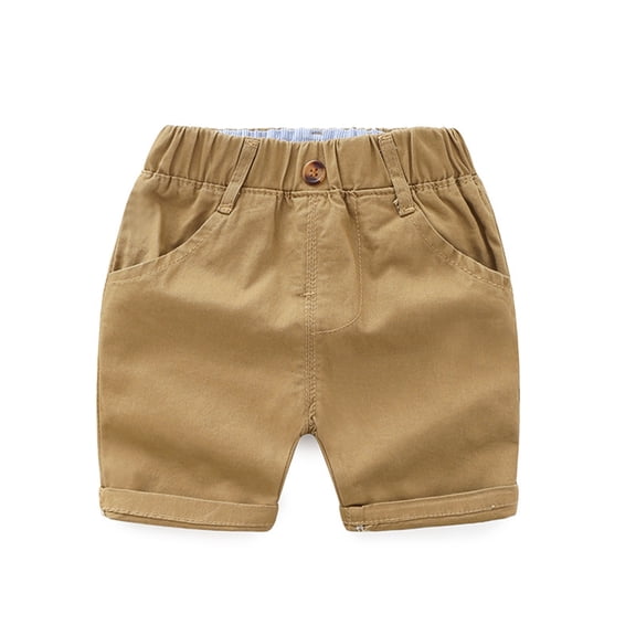 LIIPEE Girls Boys Casual Shorts Summer Comfortable Solid Color Elastic Waist Shorts With Pockets Boy Classic Casual Wear Shorts,Khaki,5-6 Years