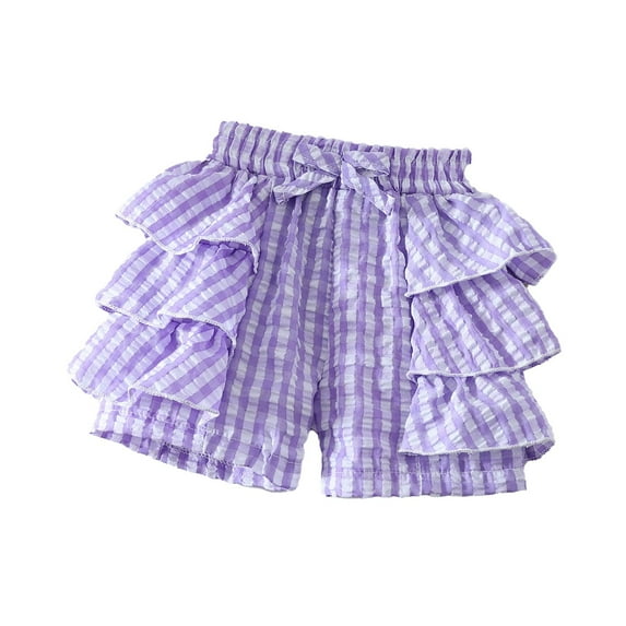 LIIPEE Girls Boys Casual Shorts Summer Cute Comfortable Ruffled Plaid Printed Elastic Waist Culottes Shorts Baby Versatile Party Shorts,Purple,12-18 Months