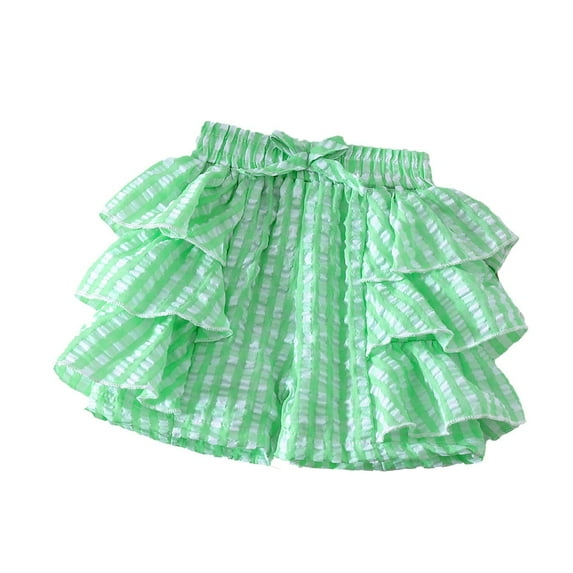 LIIPEE Girls Boys Casual Shorts Summer Cute Comfortable Ruffled Plaid Printed Elastic Waist Culottes Shorts Child Trendy Party Shorts,Green,6-12 Months