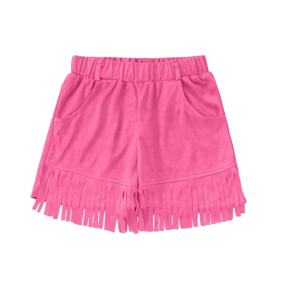 LIIPEE Girls Boys Cowboy Shorts Summer Casual Bohemian Solid Color Elastic Waist Shorts With Pockets Child Trendy Daily Shorts,Red,5-7 Years