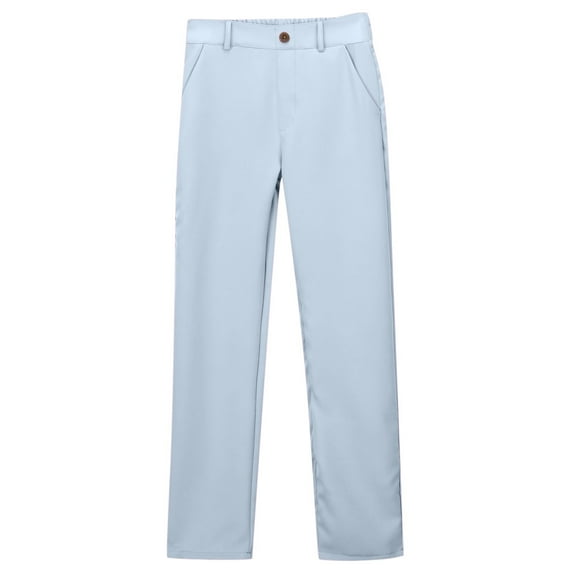LIIPEE Girls Boys Dress Pants Summer Solid Color Stretch Elastic Empire Waist Pants With Pockets Girls Stylish Street Pants,Light Blue,7-8 Years