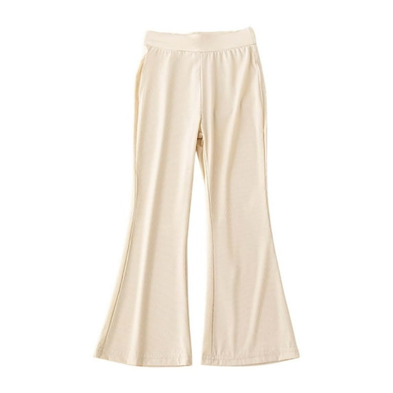 LIIPEE Girls Boys Flare Pants Summer Comfortable Casual Solid Color Stretch Elastic Waist Wide Leg Pants Child Trendy Picnics Pants,Beige,2-3 Years