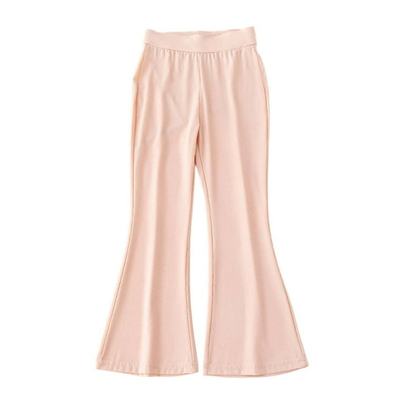 LIIPEE Girls Boys Flare Pants Summer Comfortable Casual Solid Color Stretch Elastic Waist Wide Leg Pants Girl Classic Outdoor Sports Pants,Pink,7-8 Years