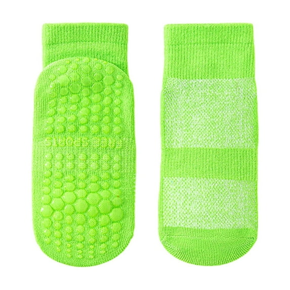 LIIPEE Girls Boys Floor Socks Solid Color Non Slip Ankle Socks With Grips First Walking Socks Big Girls Comfort Daily Wear Socks,Green,5-8 Years