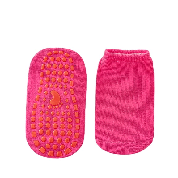 LIIPEE Girls Boys Floor Socks Solid Color Non Slip Ankle Socks With Grips First Walking Socks Big Girls Leisure Party Socks,Hot Pink,5-8 Years