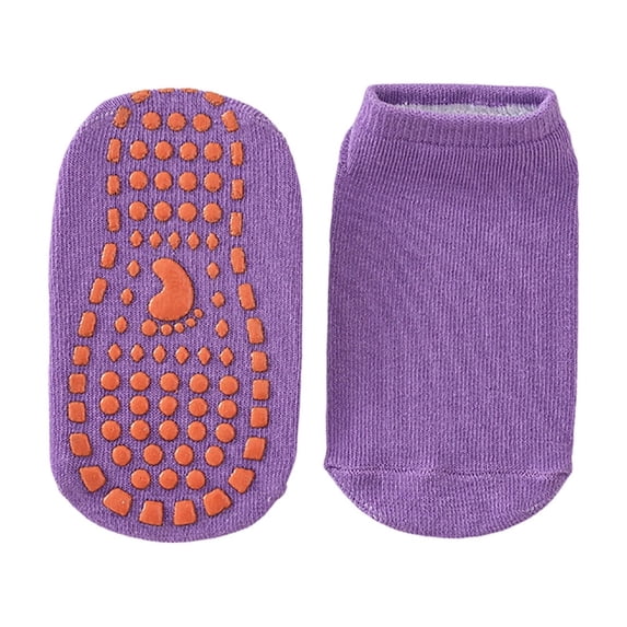 LIIPEE Girls Boys Floor Socks Solid Color Non Ankle Socks With Grips First Walking Socks Trendy School Socks,Purple,3-4 Years