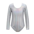 thumbnail image 1 of LIIPEE Girls Boys Gymnastics Leotards Spring Summer Long Sleeve Solid Color Ballet Yoga Shiny Dance Leotard Bodysuit Versatile Performance One-Pieces ,Silver,5-6 Years, 1 of 2