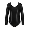 thumbnail image 1 of LIIPEE Girls Boys Gymnastics Leotards Spring Summer Long Sleeve Solid Color Ballet Yoga Shiny Dance Leotard Bodysuit Toddler Lovely Practice One-Pieces ,Black,4-5 Years, 1 of 2