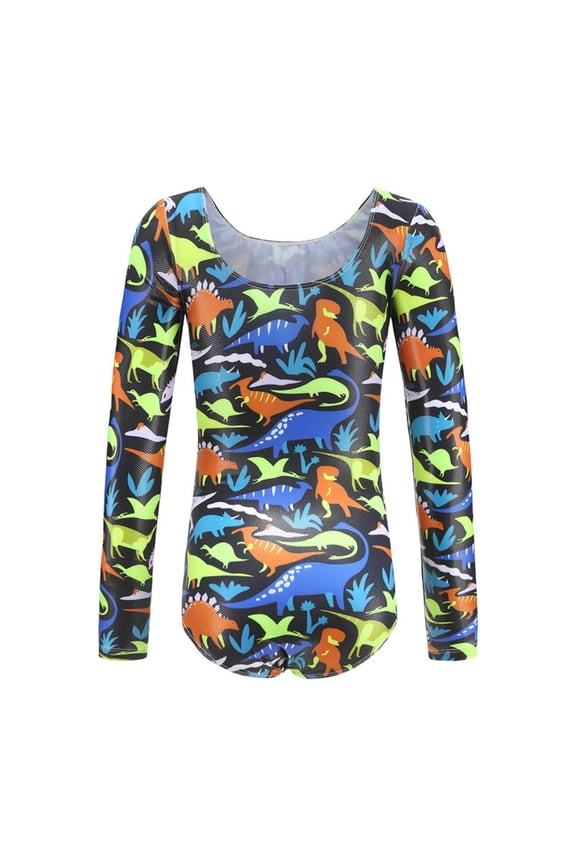 Girls Boys Gymnastics Leotards Summer Fashion Cartoon Dinosaur Printed Long Sleeve Gymnastics Dance Leotard Bodysuit Boys Breathable Performance One-Pieces ,Black,3-4 Years