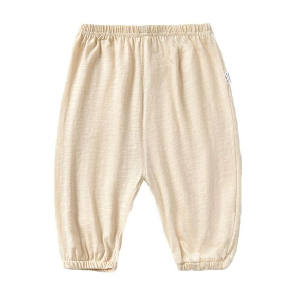 LIIPEE Girls Boys Harem Pants Solid Color Elastic Waist Wide Leg Ankle-Tied Trousers Lantern Pants Breathable Camping Pants,Beige,2-3 Years