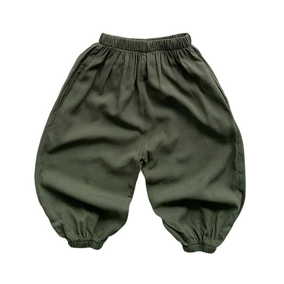 LIIPEE Girls Boys Harem Pants Solid Color Elastic Waist Wide Leg Trousers Lantern Pants With Pockets Baby Versatile Hiking Pants,Green,18-24 Months