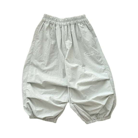 LIIPEE Girls Boys Harem Pants Summer Breathable Casual Solid Color Elastic Waist Wide Leg Ankle-Tied Pants With Pockets Baby Versatile Picnics Pants,Green,5-6 Years