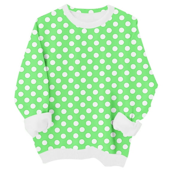 LIIPEE Girls Boys Hoodies Dot Printed Long Sleeve Round Neck Pullover Hoodless Sweatshirt Classic Vacation Sweatshirts,Green,3-4 Years