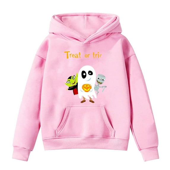 LIIPEE Girls Boys Hoodies Fall Winter Casual Halloween Long Sleeve Cartoon Pumpkin Graphic Printed Pullover Hooded Sweatshirt With Pocket Girl Soft School Outdoor Casual Outings Hoodie,Pink,6-7 Years