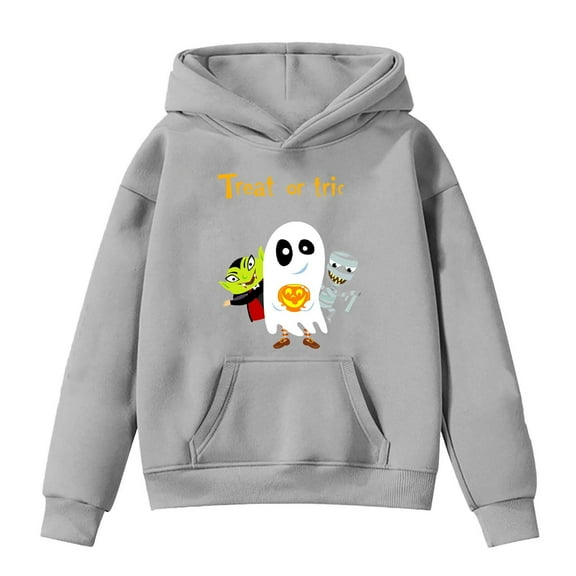 LIIPEE Girls Boys Hoodies Fall Winter Casual Halloween Long Sleeve Cartoon Pumpkin Graphic Printed Pullover Hooded Sweatshirt With Pocket Kids Breathable School Outdoor Hoodie,Grey,4-5 Years