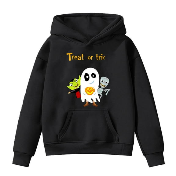 LIIPEE Girls Boys Hoodies Fall Winter Casual Halloween Long Sleeve Cartoon Pumpkin Graphic Printed Pullover Hooded Sweatshirt With Pocket Toddler Sweet School Outdoor Hoodie,Black,4-5 Years