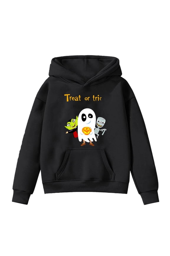 Girls Boys Hoodies Fall Winter Casual Halloween Long Sleeve Cartoon Pumpkin Graphic Printed Pullover Hooded Sweatshirt With Pocket Toddler Sweet School Outdoor Hoodie,Black,4-5 Years