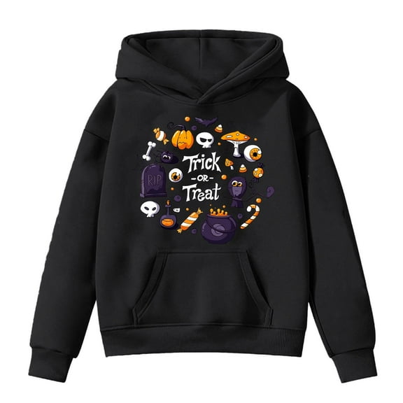 LIIPEE Girls Boys Hoodies Fall Winter Casual Halloween Long Sleeve Cartoon Pumpkin Graphic Printed Pullover Hooded Sweatshirt With Pocket Toddler Trendy School Outdoor Hoodie,Black,4-5 Years