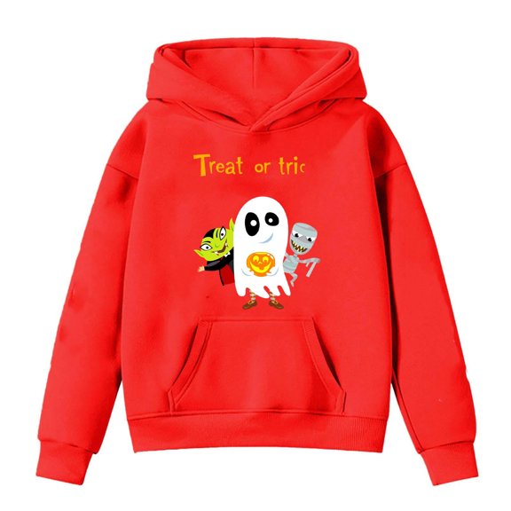 LIIPEE Girls Boys Hoodies Fall Winter Casual Halloween Long Sleeve Cartoon Pumpkin Graphic Printed Pullover Hooded Sweatshirt With Pocket Toddler Trendy School Outdoor Hoodie,Red,8-9 Years