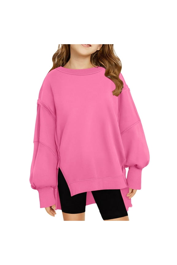 Girls Boys Hoodies Fall Winter Casual Long Sleeve Solid Color Round Neck Pullover Hoodless Sweatshirt Kids Breathable School Outdoor Play Casual Outings Hoodie,Hot Pink,5-6 Years