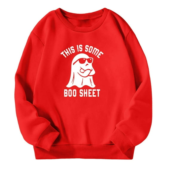 LIIPEE Girls Boys Hoodies Fall Winter Letter Ghost Printed Long Sleeve Round Neck Pullover Hoodless Sweatshirt Baby Comfort Homewear Sweatshirt,Red,3-4 Years