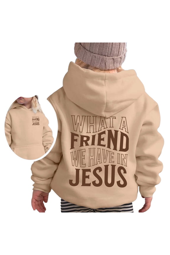 LIIPEE Girls Boys Hoodies Fall Winter Letter Printed Long Sleeve Pullover Hooded Sweatshirt With Pocket Girl Stylish Casual Outings Sweatshirts,Khaki,3-4 Years