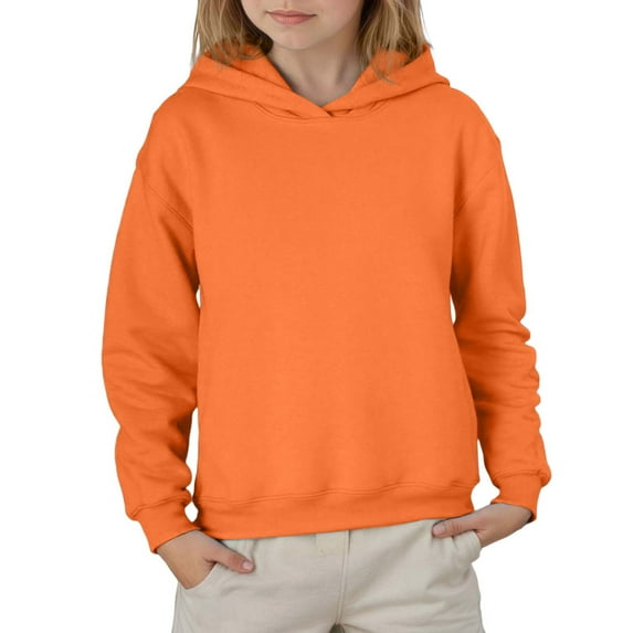 LIIPEE Girls Boys Hoodies Solid Color Long Sleeve Hooded Pullover Top Child Comfort Climbing Hiking Camping Cycling Sweatshirts,Orange,140