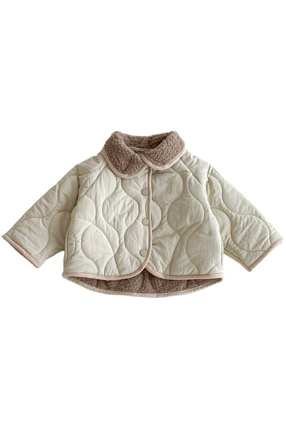 Girls Boys Jacket Retro Thickened Long Sleeve Turndown Collar Button Warm Jackets Toddler Elegant School Coat,Beige,3-4 Years