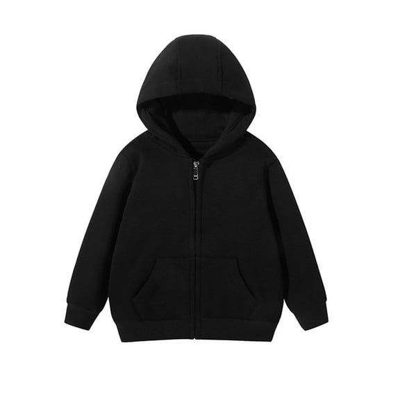 LIIPEE Girls Boys Jacket Solid Color Long Sleeve Hooded Zip Up Thickened Jackets With Pockets Girl Comfortable Weekend Coat,Black,10-12 Years