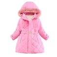 thumbnail image 1 of LIIPEE Girls Boys Jacket Solid Color Thicken Long Sleeve Hooded Zip Up Snowsuit Windproof Warm Jacket Newborn Casual Vacation Coat,Pink,4-5 Years, 1 of 7