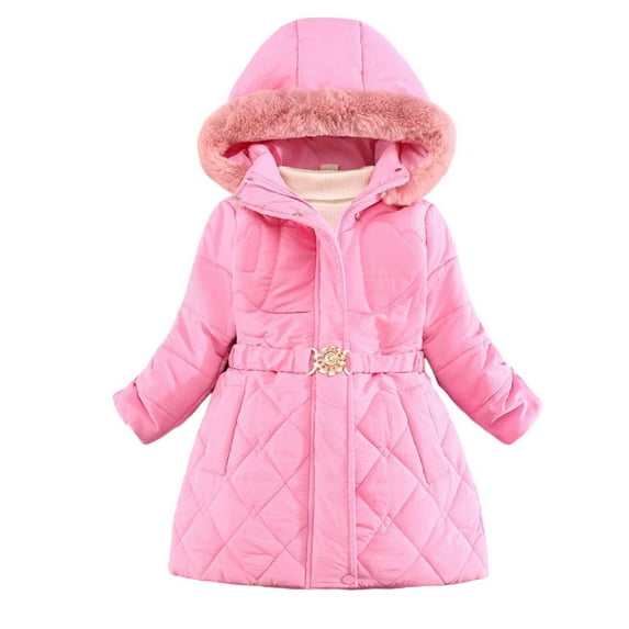 LIIPEE Girls Boys Jacket Solid Color Thicken Long Sleeve Hooded Zip Up Snowsuit Windproof Warm Jacket Newborn Casual Vacation Coat,Pink,4-5 Years