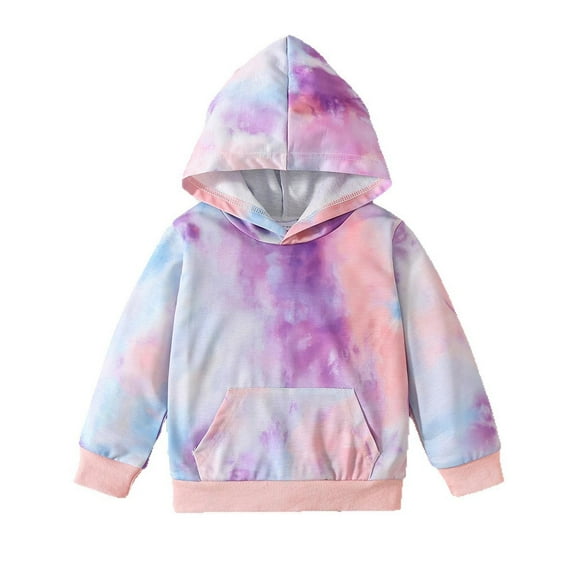 LIIPEE Girls Boys Jacket Tie Dye Printed Long Sleeve Hooded Jackets With Pocket Infant Comfortable Party Coat,Purple,1-2 Years