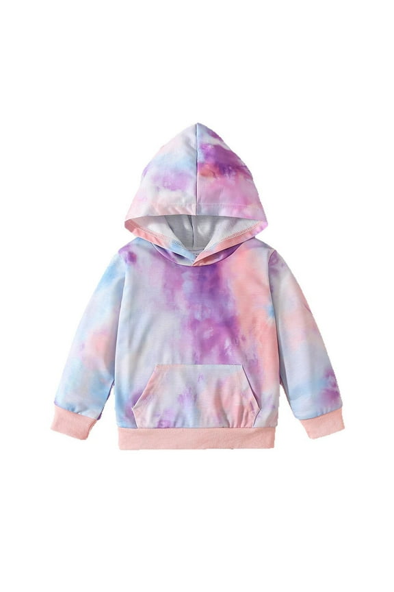 Girls Boys Jacket Tie Dye Printed Long Sleeve Hooded Jackets With Pocket Infant Comfortable Party Coat,Purple,1-2 Years