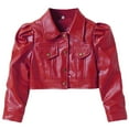 thumbnail image 1 of LIIPEE Girls Boys Jackets Solid Color Long Sleeve Turndown Collar Button Motorcycle Leather Crop Coats Kids Versatile Birthday Wedding Weekend Jackets,Red,3-4 Years, 1 of 3