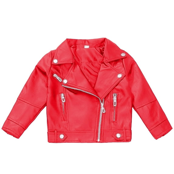 LIIPEE Girls Boys Jackets Solid Color Long Sleeve Turndown Collar Zip Up Slim Motorcycle Leather Coats Kids Elegant Climbing Hiking Camping Cycling Jackets,Red,11-12 Years